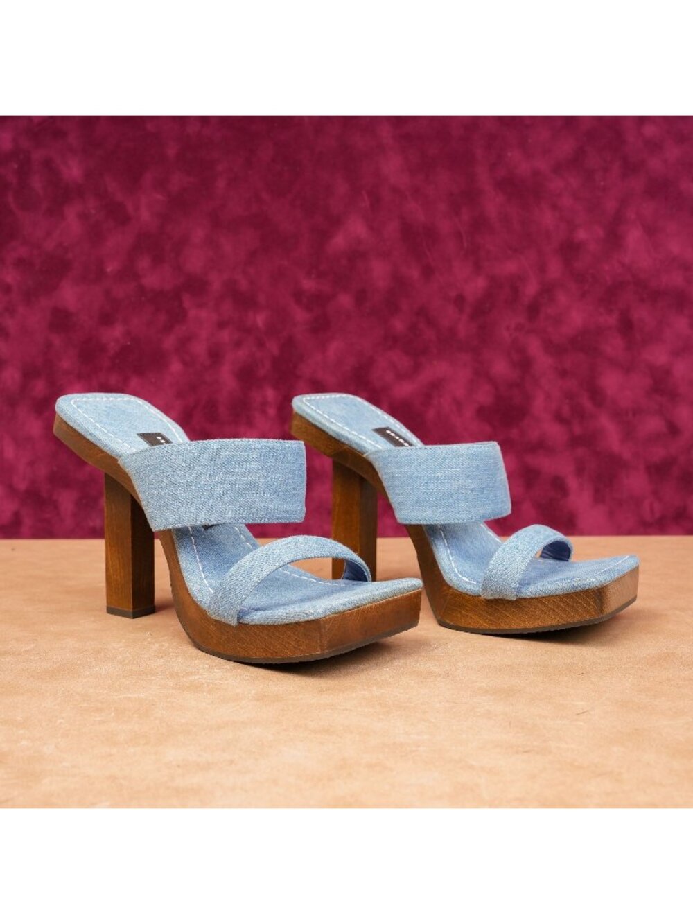 Brandon Blackwood Eva Denim Heel Sandals Womens 10 Blue Open Toe Designer
